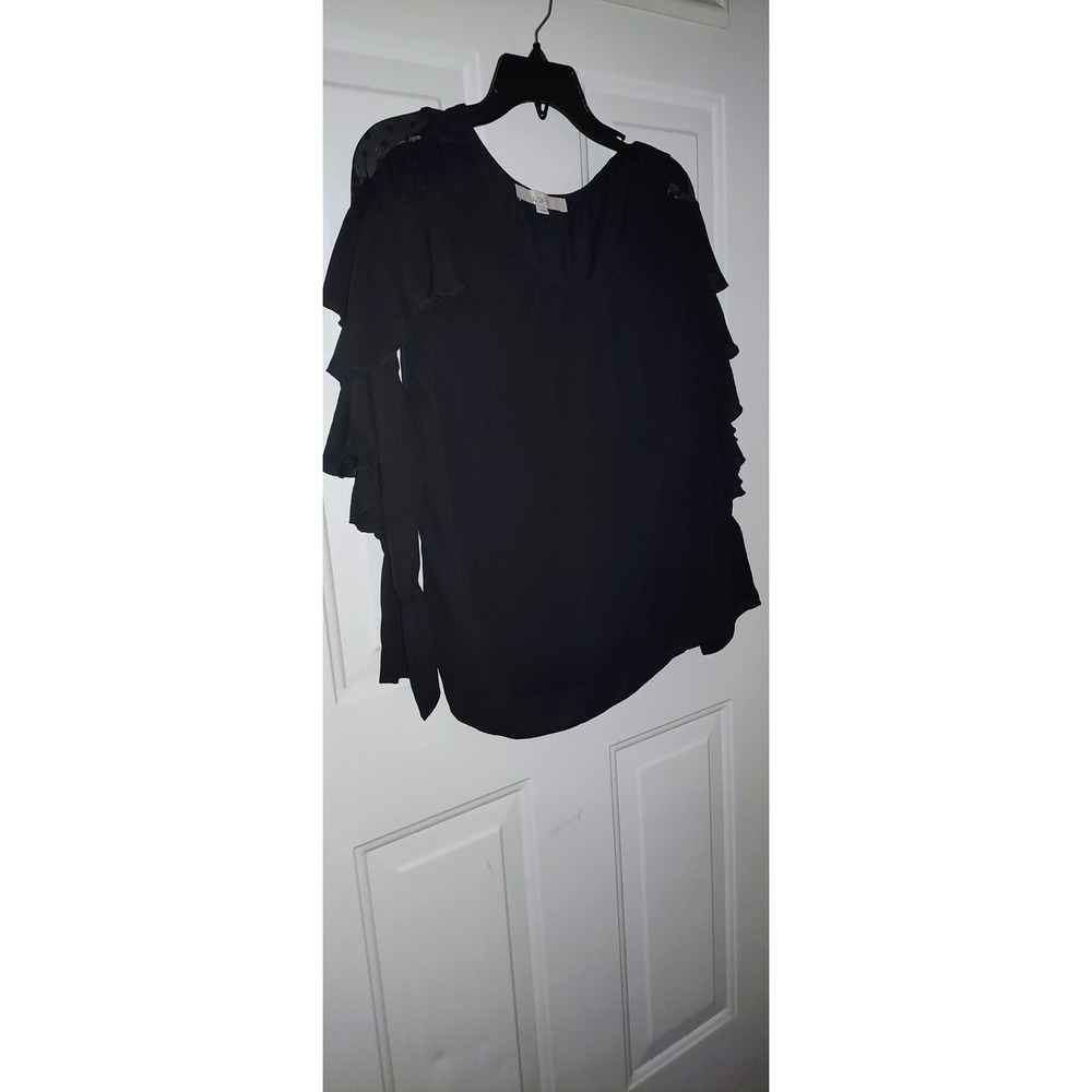 Loft Black Ruffle Long Sleeve Blouse Size Xs